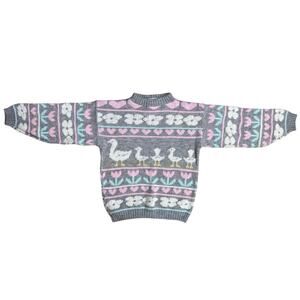 Jaymie Rose 80s Vintage Heart Duck Goose Floral Novelty Sweater XS kids Large XL